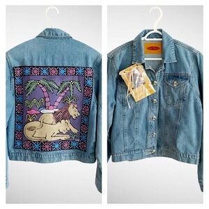 Exotic Threads Heavy Denim Jacket Hand-Painted Jungle Design Back, Size S